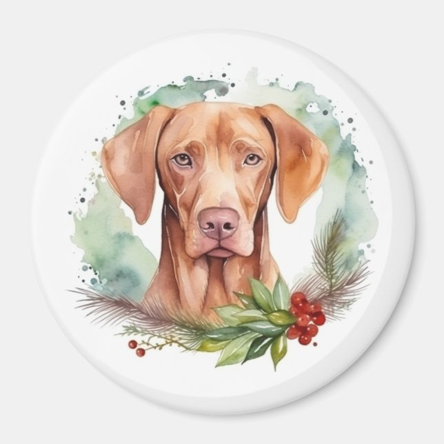 Íman Grinalda de Natal Vizsla Cão Festivo (Frente)