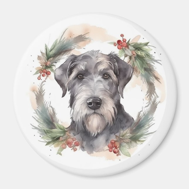 Íman Grinalda de Natal Wolfhound Cão Festivo (Frente)