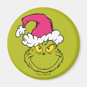 Íman Grinch com Chapéu de Papai Noel Rosa