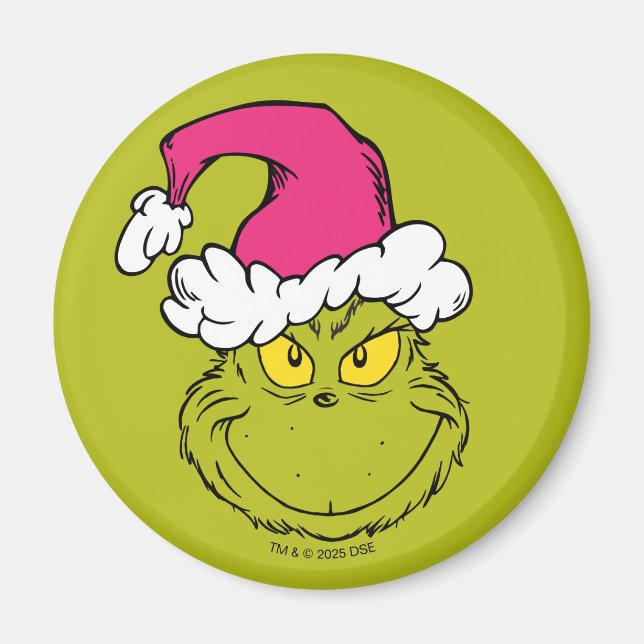 Íman Grinch com Chapéu de Papai Noel Rosa (Frente)
