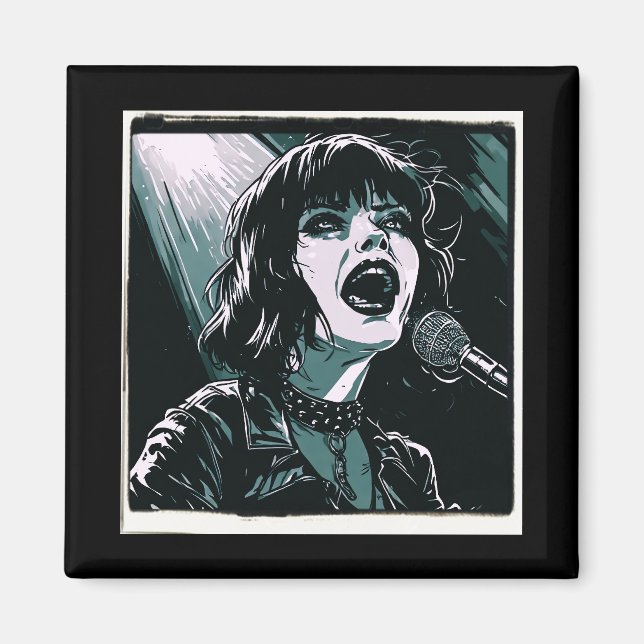 Íman Grite Alto Punk Rocker Pop Art Retro Verde Azulado (Frente)