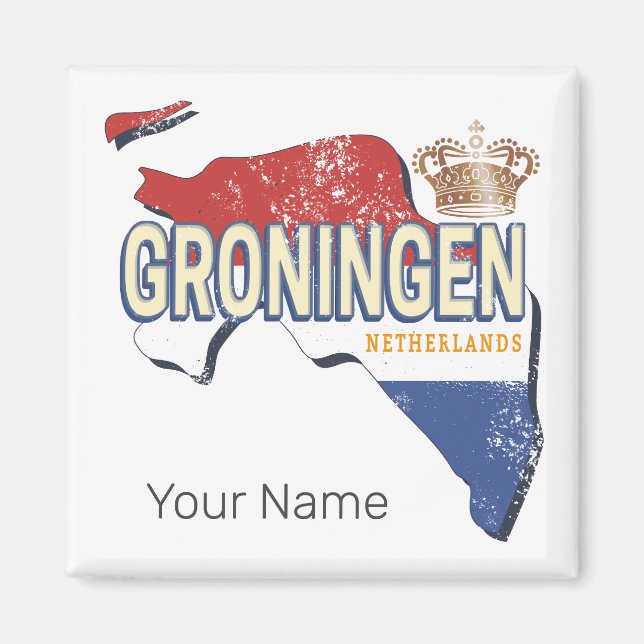 Íman Groningen Países Baixos - Mapa Retro Holandês Vint (Frente)