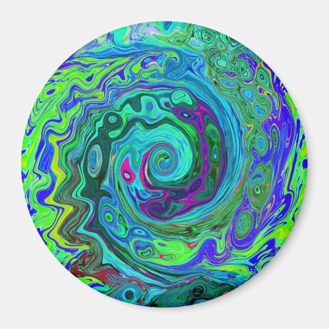 Íman Groovy Abstrato com espiral verde e azul (Frente)