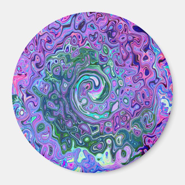 Íman Groovy Abstrato Retro Redemoinho Verde e Roxo (Frente)