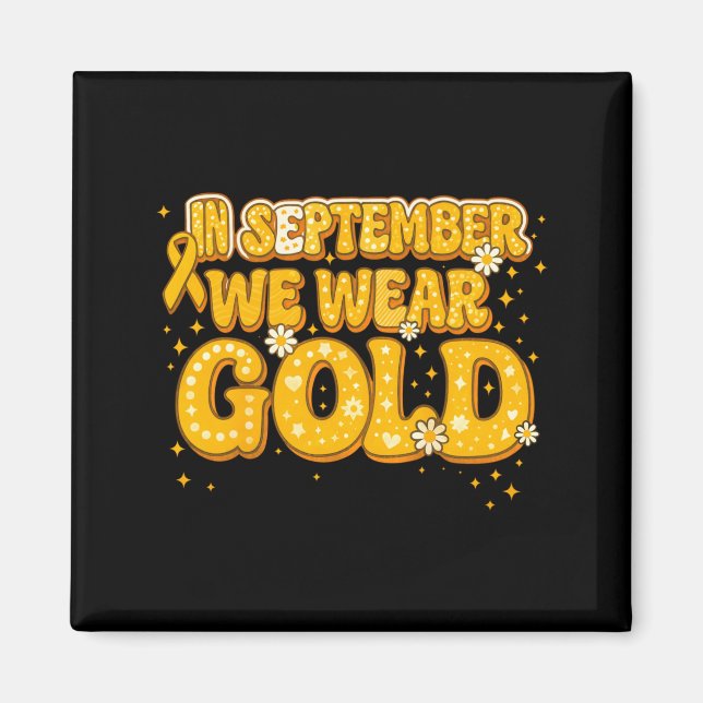 Íman Groovy Em Setembro Use Dourado Câncer Infantil (Frente)