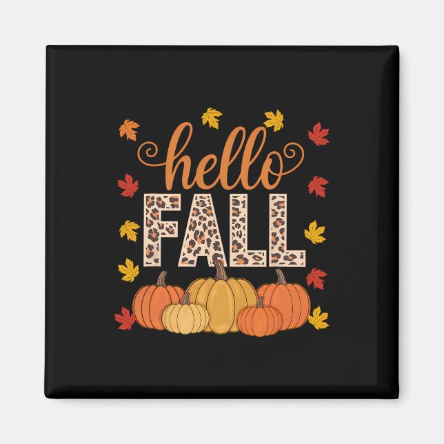 Íman Groovy Fall Autumn Maple Deixa Pumpkin Leop (Frente)