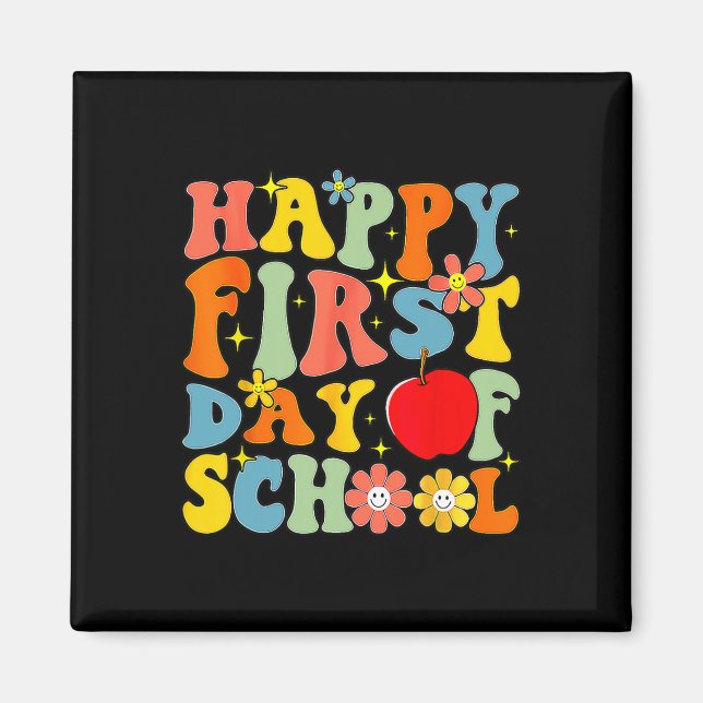 Íman Groovy Feliz Primeiro Dia De Aula De Volta à Escol (Frente)