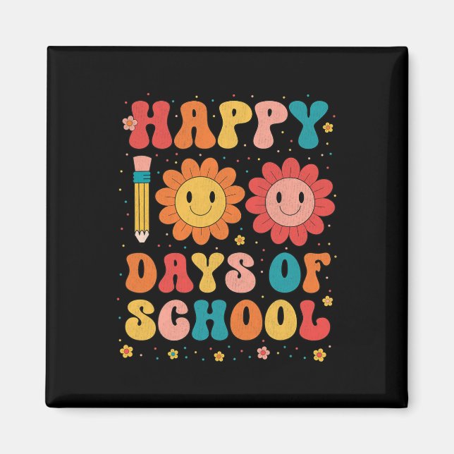 Íman Groovy Happy, 100 Dias De Professora Do 100º Dia (Frente)