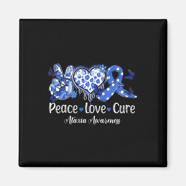 Íman Groovy Peace Love Cure Blue Ribbon Ataxia Awarenes (Frente)