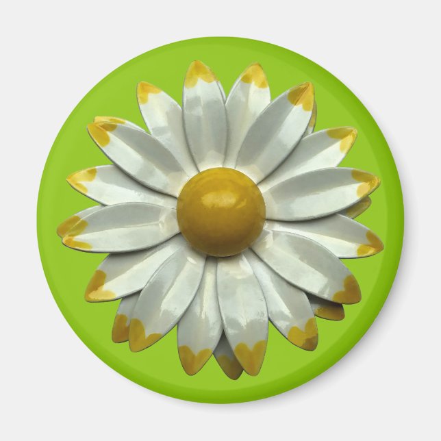 Íman Groovy Retro Hippie Daisy Flower Summer Green (Frente)