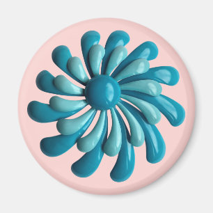 Íman Groovy Retro MOD Atomic Hippie Daisy Flower Blue