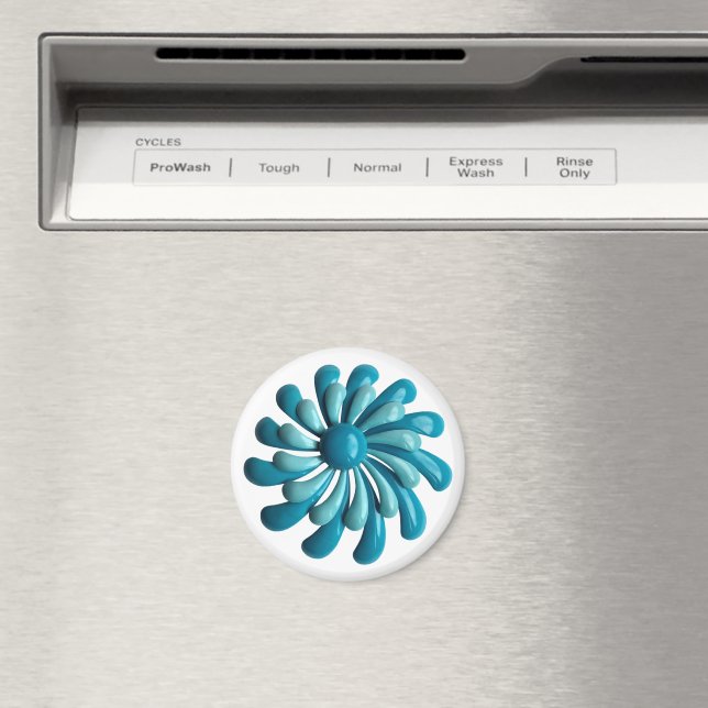 Íman Groovy Retro MOD Atomic Hippie Daisy Flower Blue (In Situ (Dishwasher))