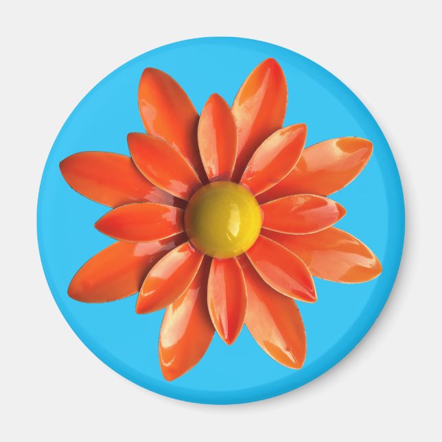 Íman Groovy Retro Orange Hippie Daisy Flower Floral (Frente)