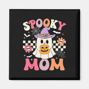 Íman Groovy Spooky Mãe Retro Ghost Segurando Pumpkin Ha