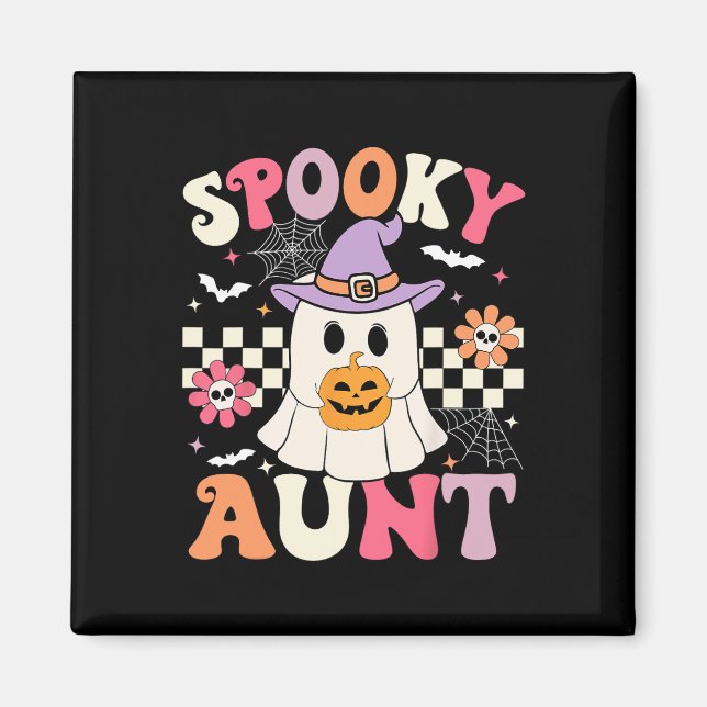 Íman Groovy Spooky tia Ghost segurando abóbora (Frente)