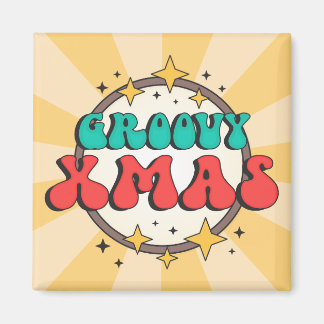 Íman Groovy Xmas retro stars old cartoon text