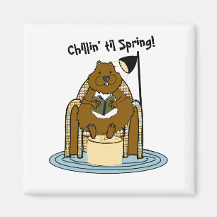 Íman Groundhog Bookworm Esperando por Primavera