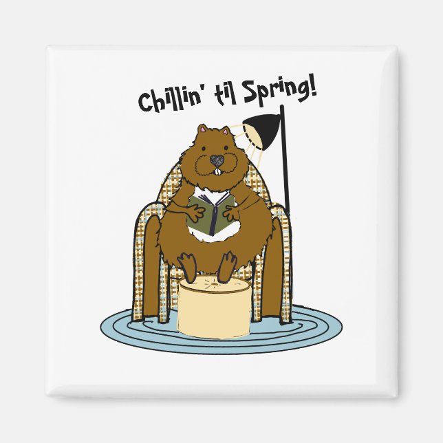Íman Groundhog Bookworm Esperando por Primavera (Frente)