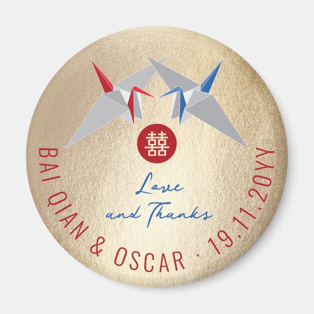 Íman Gruas de papel vermelhas e azuis Favor de casament (Frente)