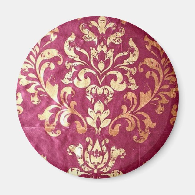 Íman grunge floral Victorian Dourado Burgundy damask (Frente)
