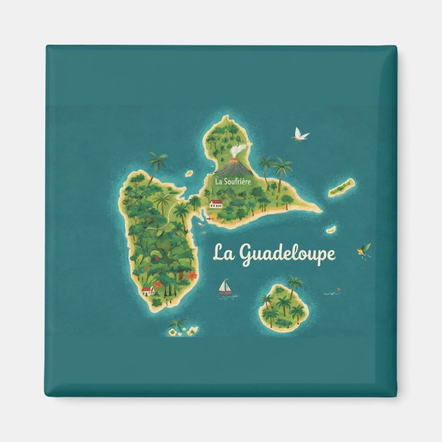 Íman Guadeloupe – Illustrated Island Map (Frente)