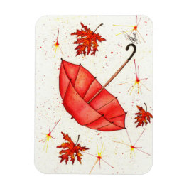 Íman Guarda-chuva vermelha brilhante e folhas vermelhas