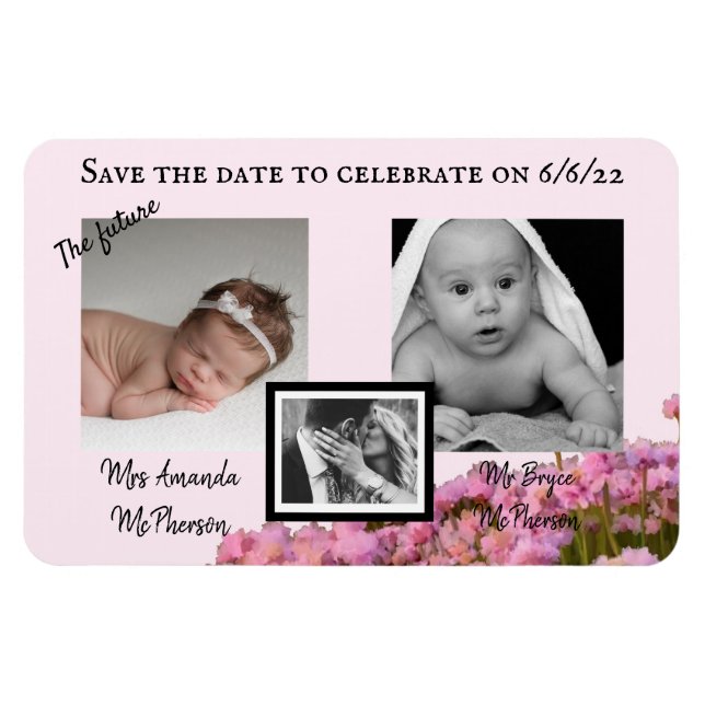 Íman Guardar a data da flor selvagem rosa (Horizontal)