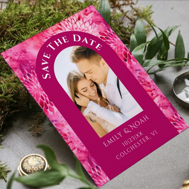 Íman Guardar A Data Rosa Dahlia Watercolor Floral (Criador carregado)