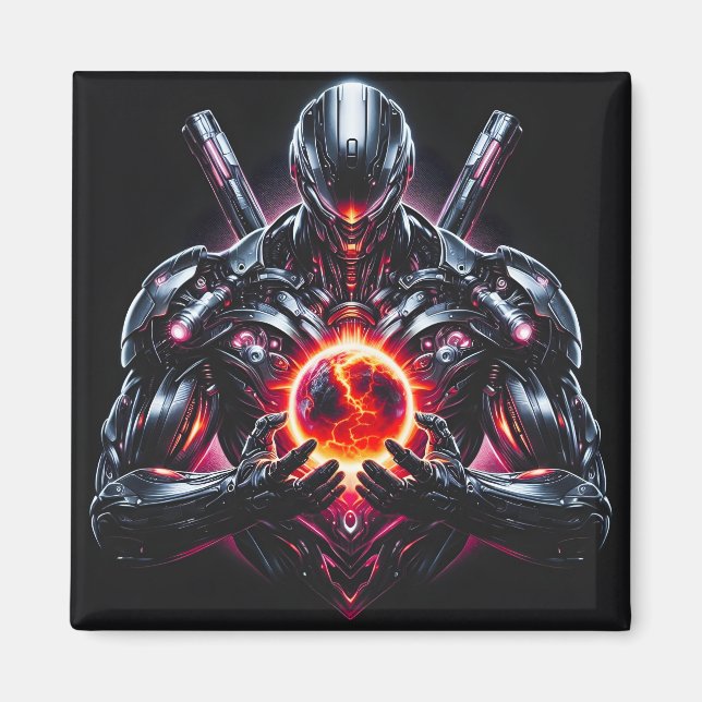Íman Guardião Cósmico Cibernético Abstrato Robô Futuris (Frente)