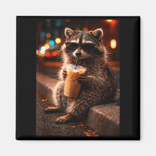 Íman Guaxinim bebendo café gelado, panda lixo engraçado