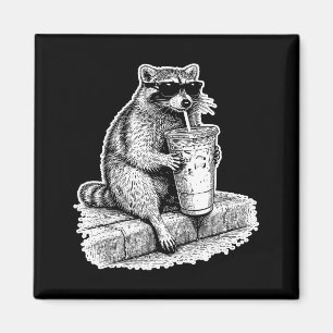 Íman Guaxinim bebendo café gelado panda lixo engraçado