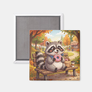 Íman Guaxinim de desenho animado fofo comendo donut de 