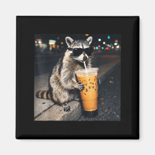 Íman Guaxinim Engraçado Bebendo Café Gelado Meme Animal