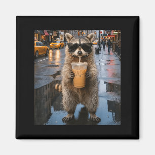Íman Guaxinim engraçado bebendo café gelado meme animal