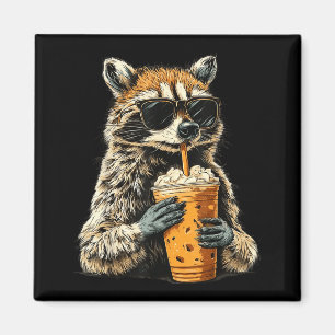 Íman Guaxinim engraçado bebendo café gelado meme de ani