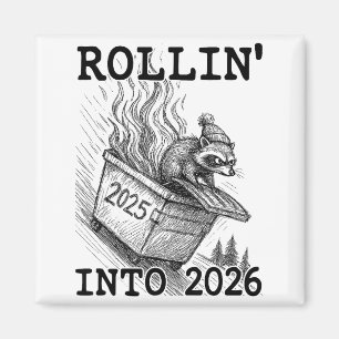 Íman Guaxinim engraçado rolando no lixo de 2026 Ano Nov