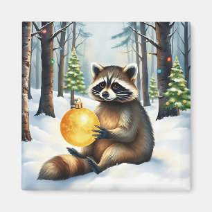 Íman Guaxinim fofo de inverno com ornamento de Natal do