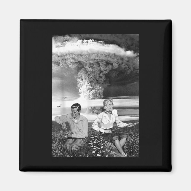 Íman Guerra Nuclear na Nuvem com Bomba Atômica - Retro  (Frente)