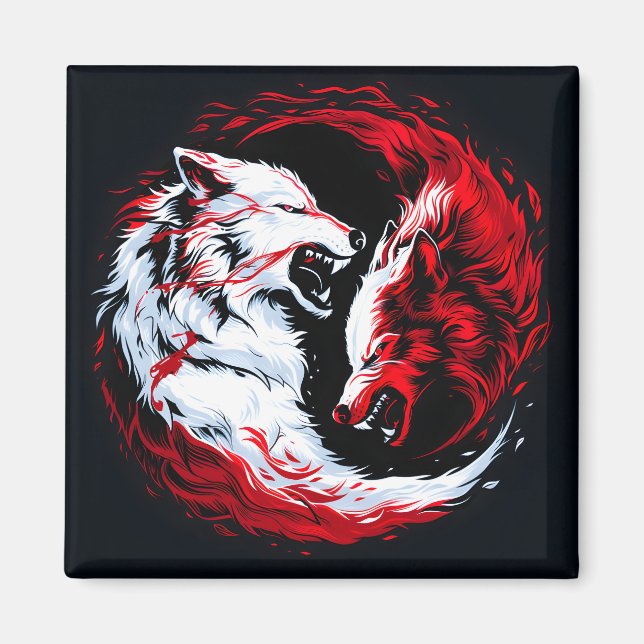Íman Guerreiro Lobo Cósmico Branco Vermelho (Frente)