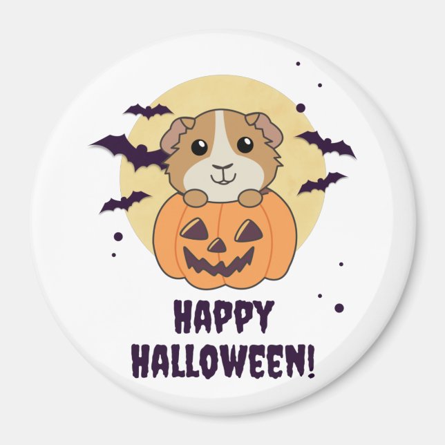 Íman Guiné Pumpkin Doce Animais Feliz Halloween M (Frente)
