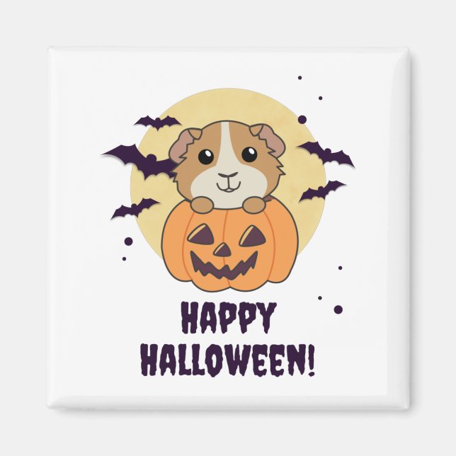 Íman Guiné Pumpkin Doce Animais Feliz Halloween M (Frente)