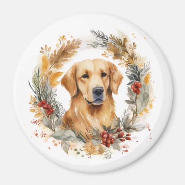 Íman Guirlanda de Natal com Cachorro Golden Retriever F (Frente)