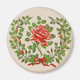 Íman Guirlanda de Rosa Vermelha Vintage Arte Floral de
