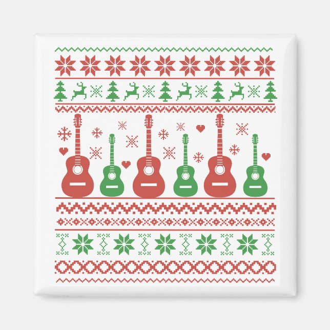 Íman guitarra acústica de suéter de natal feio (Frente)