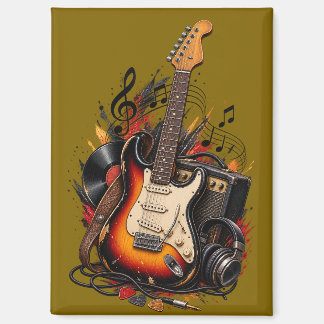 Íman Guitarra Elétrica Retro & Amp Música Rock Flexível