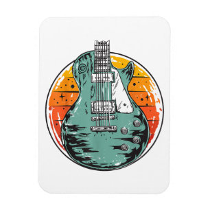 Íman Guitarra Elétrica Retro Pôr do Sol Vintage Banda d