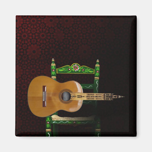Íman Guitarra española con Giralda de Sevilla y silla. (Frente)