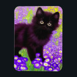 Íman Gustav Klimt Black Kitten<br><div class="desc">Magnet com um gatinho preto Gustav Klimt! Esta beleza de olhos largos se coloca num campo verde de flores roxas. Um presente pensativo para amantes de gatos e entusiastas de arte austríacos!</div>