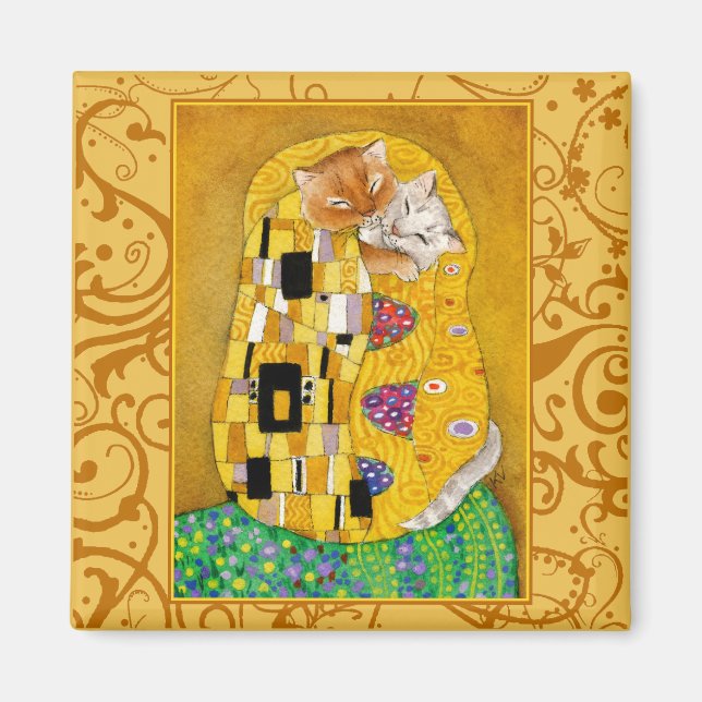Íman Gustav Klimt Cat Beija imã de ouro (Frente)