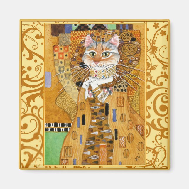 Íman Gustav Klimt Cat em Dourado imã (Frente)